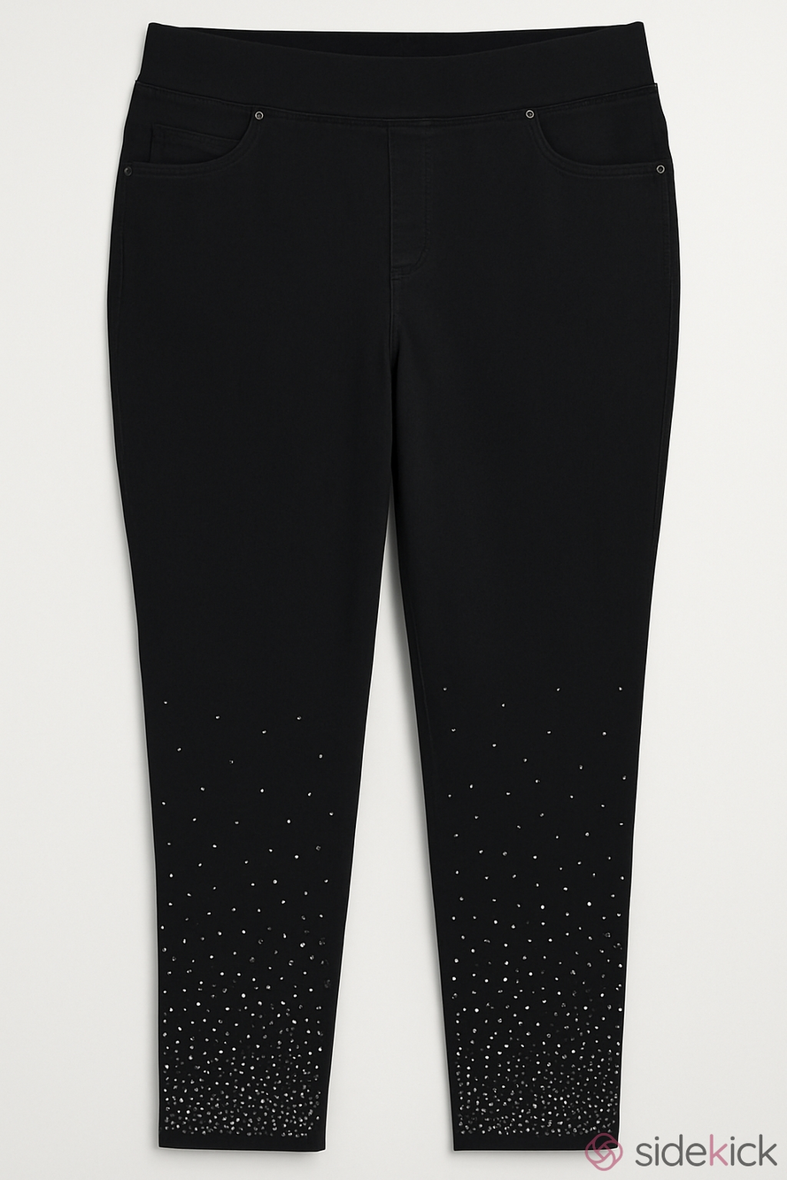 Chico's Black Jeggings Ankle Jeans with Scatter Rhinestone Hem Chico's Size 3.5